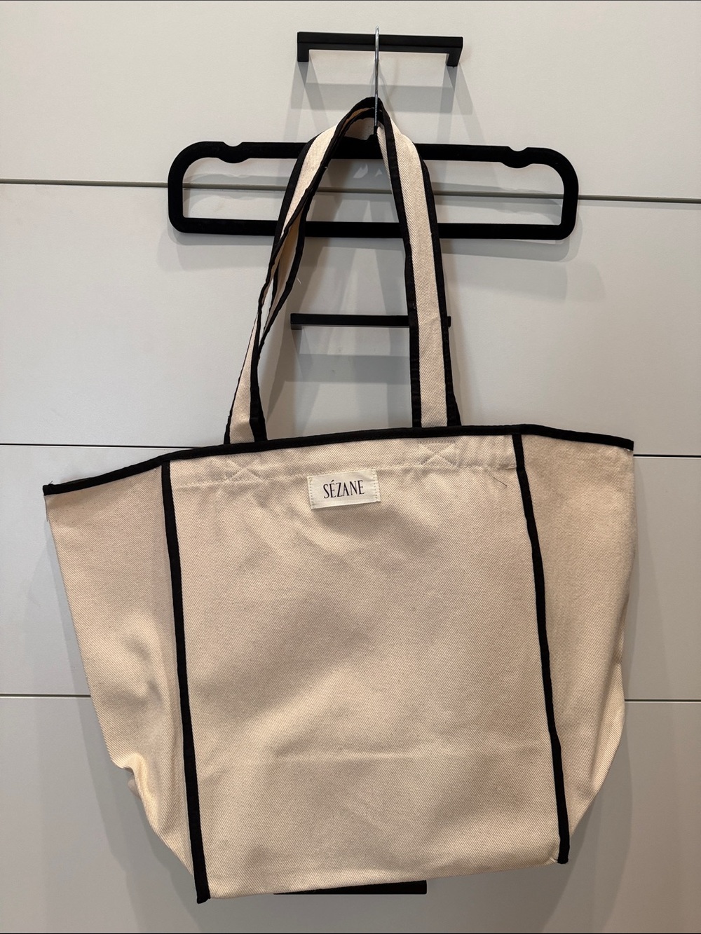 NWOT Cream Canvas Tote with Black Trim